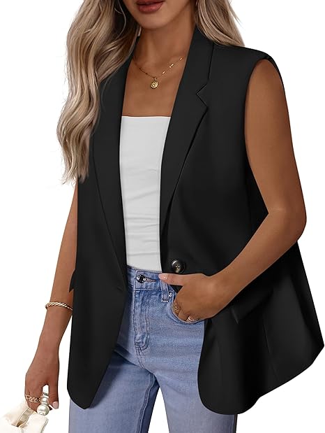 BTFBM Blazers For Women Open Front Button Loose Vest Tops For Women Work Business Casual Outfits Summer Fashion 2026