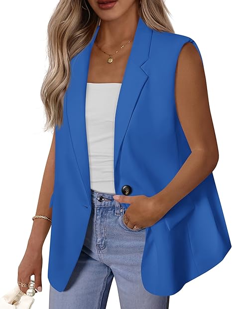 BTFBM Blazers For Women Open Front Button Loose Vest Tops For Women Work Business Casual Outfits Summer Fashion 2026