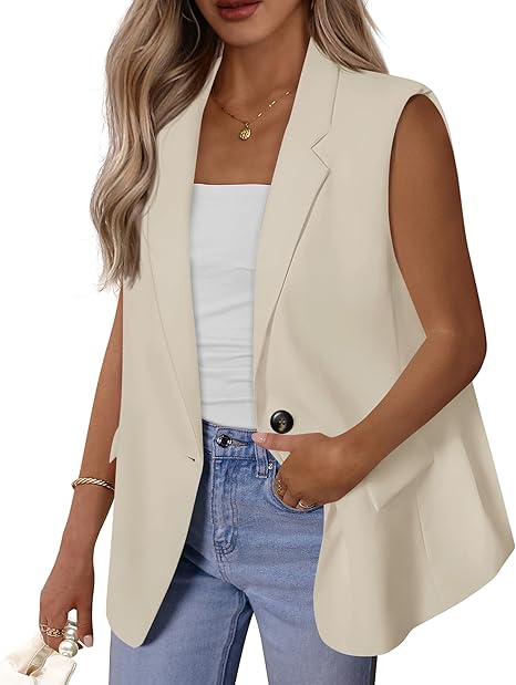 BTFBM Blazers For Women Open Front Button Loose Vest Tops For Women Work Business Casual Outfits Summer Fashion 2026