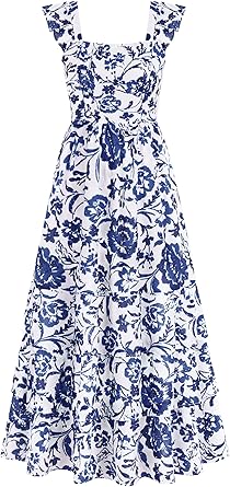 BTFBM Spring Dresses for Women 2026 Casual Sleeveless A-Line Boho Floral Maxi Beach Wedding Guest Dress with Pockets