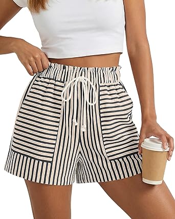 BTFBM Casual Striped Shorts for Women 2026 Spring Summer Drawstring Elastic Waist Pockets Lounge Pajama Vacation Beach Boxers