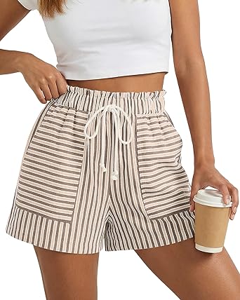 BTFBM Casual Striped Shorts for Women 2026 Spring Summer Drawstring Elastic Waist Pockets Lounge Pajama Vacation Beach Boxers