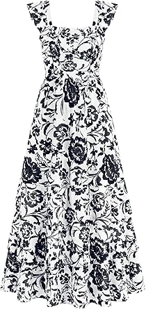 BTFBM Spring Dresses for Women 2026 Casual Sleeveless A-Line Boho Floral Maxi Beach Wedding Guest Dress with Pockets