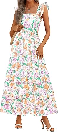 BTFBM Spring Dresses for Women 2026 Casual Sleeveless A-Line Boho Floral Maxi Beach Wedding Guest Dress with Pockets