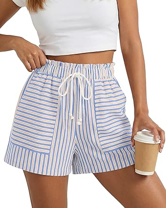 BTFBM Casual Striped Shorts for Women 2026 Spring Summer Drawstring Elastic Waist Pockets Lounge Pajama Vacation Beach Boxers