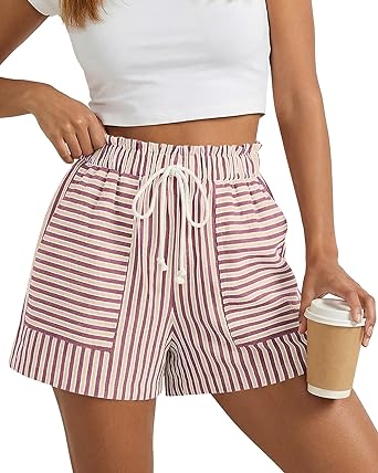 BTFBM Casual Striped Shorts for Women 2026 Spring Summer Drawstring Elastic Waist Pockets Lounge Pajama Vacation Beach Boxers