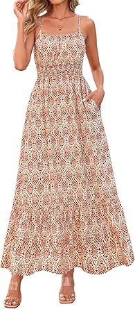 BTFBM Summer Dresses for Women 2026 Sleeveless Spaghetti Strap High Waist Boho Beach Vacation Clothes Spring Maxi Dress