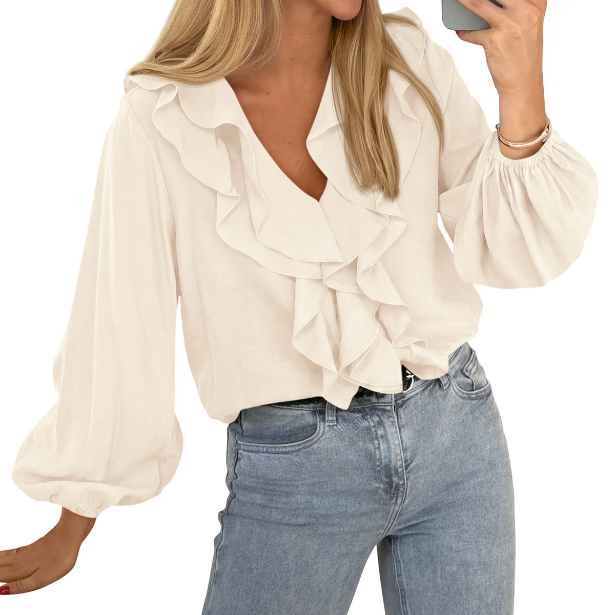 BTFBM Womens Fall Tops Ruffle Blouses Dressy Casual | Double Ruffled Collar V Neck Long Sleeve Shirts, Lightweight Fashion Clothing 2026 Trendy, Daily Business Office Work Clothes