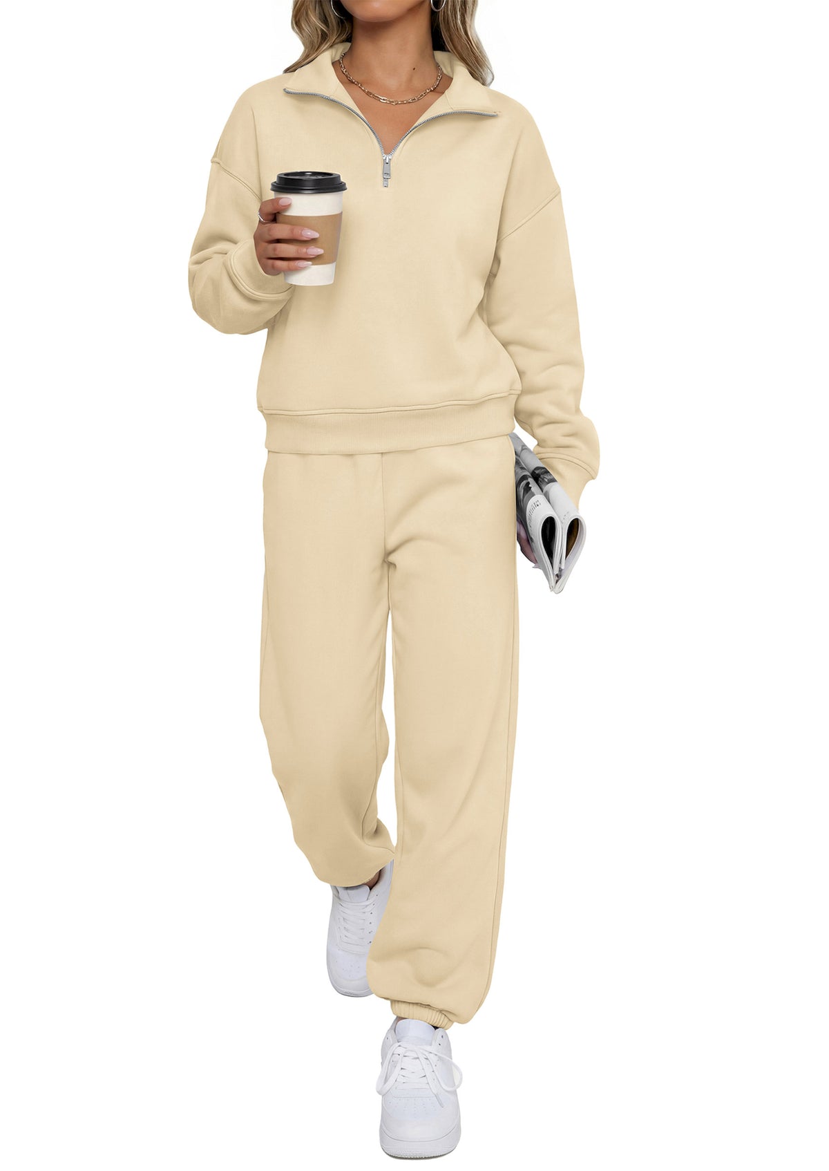 BTFBM Womens 2 Piece Outfits Sweatsuit Fleece Lounge Sets  | Quarter Zip Pullover Sweatshirt,Baggy Jogger Sweatpants,2026 Fall Fashion Clothing,Airport Travel Matching Sweat Set