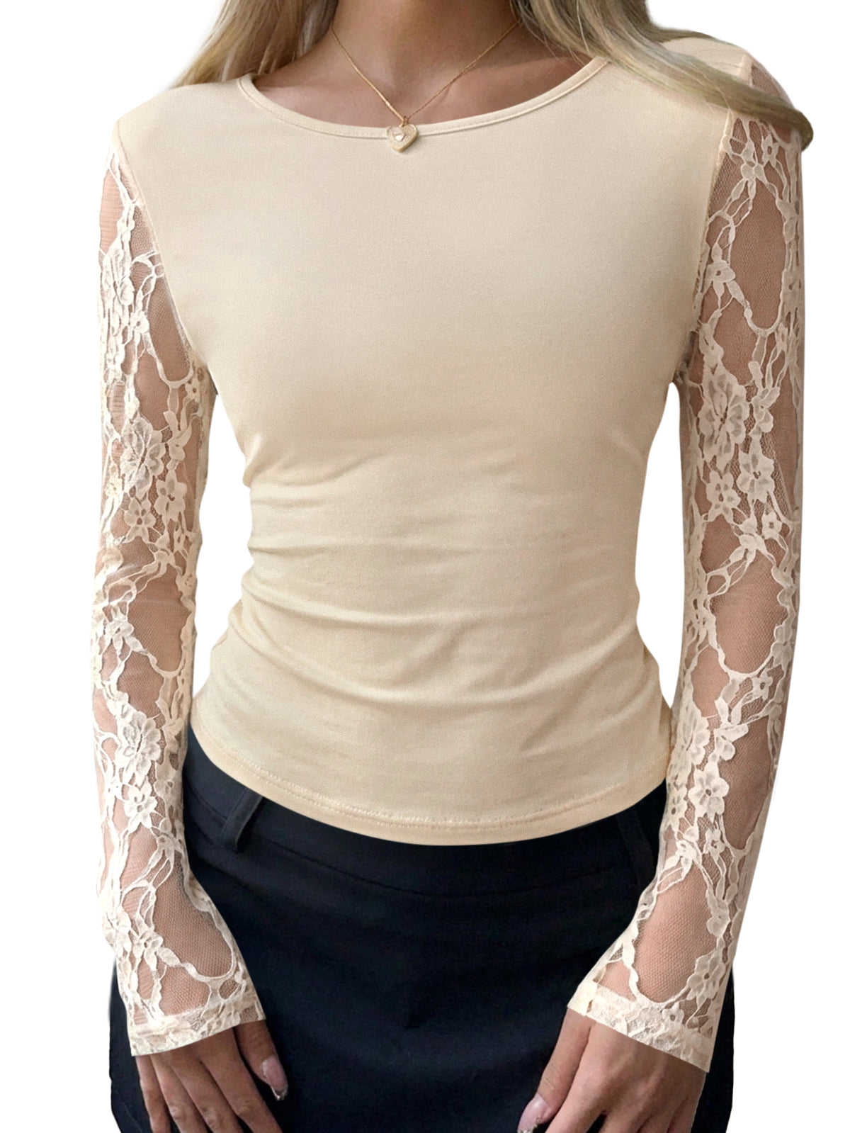 BTFBM Fall Tops for Women 2026 Sheer Lace Long Sleeve Top Slim Fit Blouses