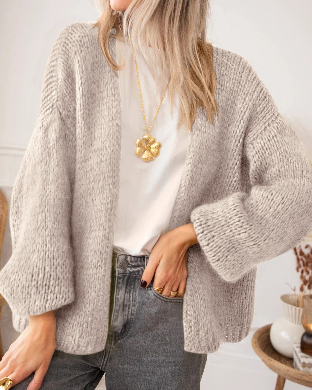 BTFBM Cardigan Sweaters for Women Fall Fashion Clothes 2026 | No Button No Pocket Design, Chunky Knit Open Front Cardigans, Ribbed Cuff Long Sleeve Sweater, Loose Winter Coat Clothing