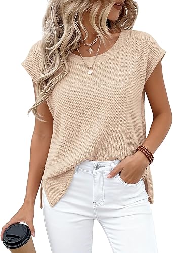 BTFBM Sweater Vest Women 2026 Spring Summer Cap Sleeve Crew Neck Casual Loose Business Tops Western Vacation Outfits