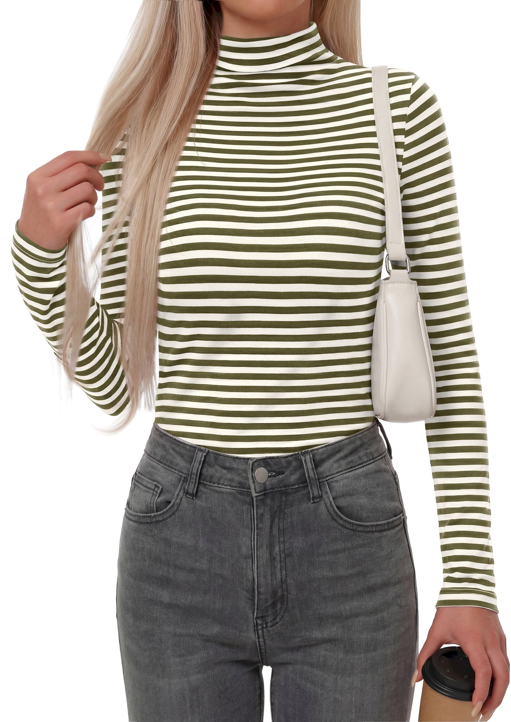 BTFBM Long Sleeve Shirts For Women Turtleneck Striped Shirt Lightweight Basic Thermal Underwear Tops 2026 Fall Fashion