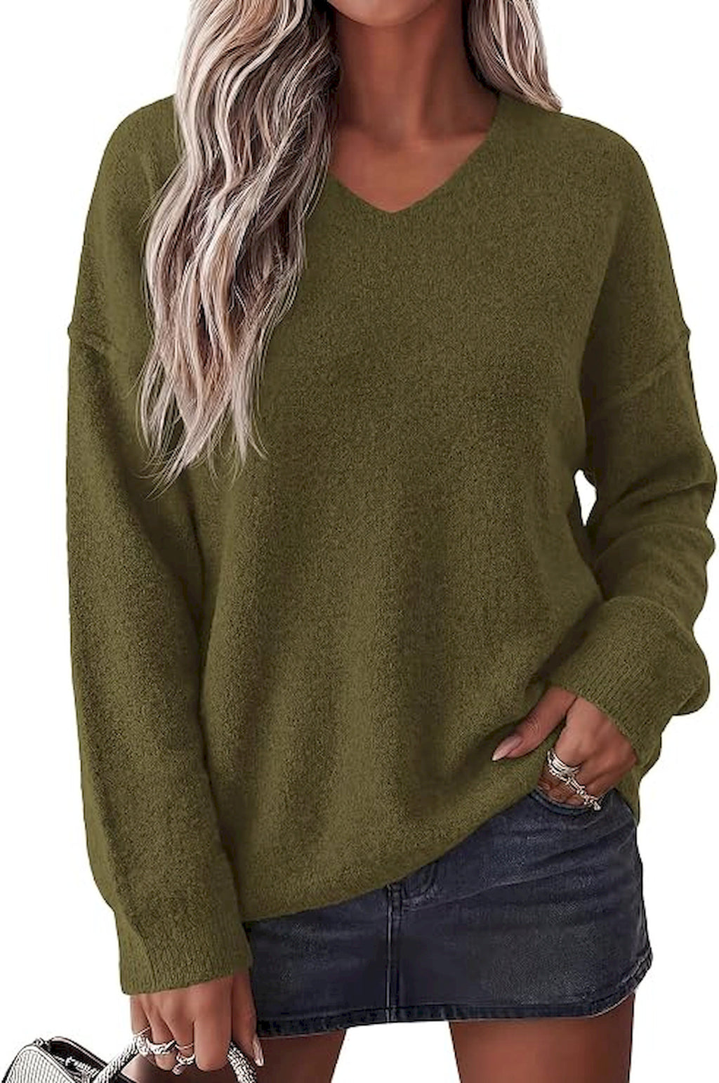 BTFBM Women's Loose Knitted Casual Sweaters | V Neck,Long Sleeve Sweater,Slouchy Pullover Tops,Fall Winter Clothes 2026