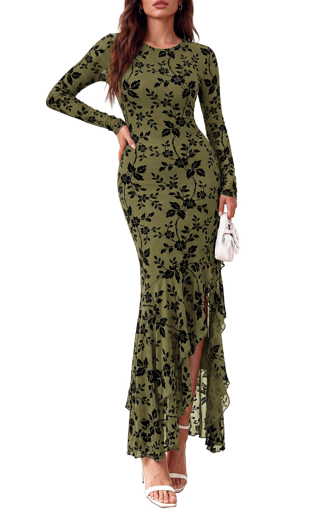 BTFBM Fall Dresses for Women 2026 Long Sleeve Cocktail Dress | Crew Neck,Split Side,Bodycon,Floral,Wedding Guest Dresses,Homecoming,Party,Prom,Brides,Beach Vacation Clothes