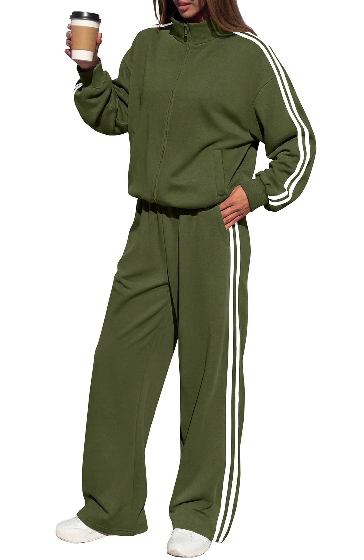 BTFBM Workout Sets For Women Long Sleeve Zip Up Sweatshirt Wide Pants Matching Lounge Set Fall 2 Piece Outfits Airport