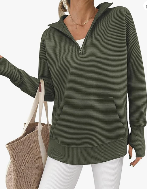BTFBM Sweaters for Women Fall Clothes 2026 Pocket Quarter Zip Pullover V Neck Long Sleeve Knit Trendy Winter Sweater