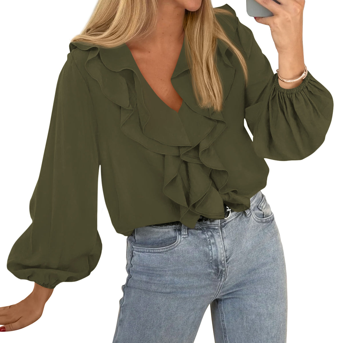 BTFBM Womens Fall Tops Ruffle Blouses Dressy Casual | Double Ruffled Collar V Neck Long Sleeve Shirts, Lightweight Fashion Clothing 2026 Trendy, Daily Business Office Work Clothes