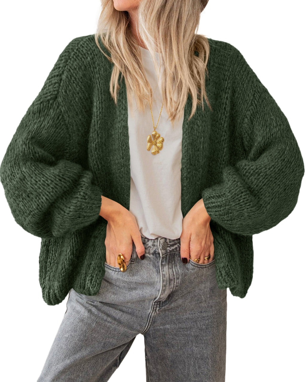 BTFBM Cardigan Sweaters for Women Fall Fashion Clothes 2026 | No Button No Pocket Design, Chunky Knit Open Front Cardigans, Ribbed Cuff Long Sleeve Sweater, Loose Winter Coat Clothing