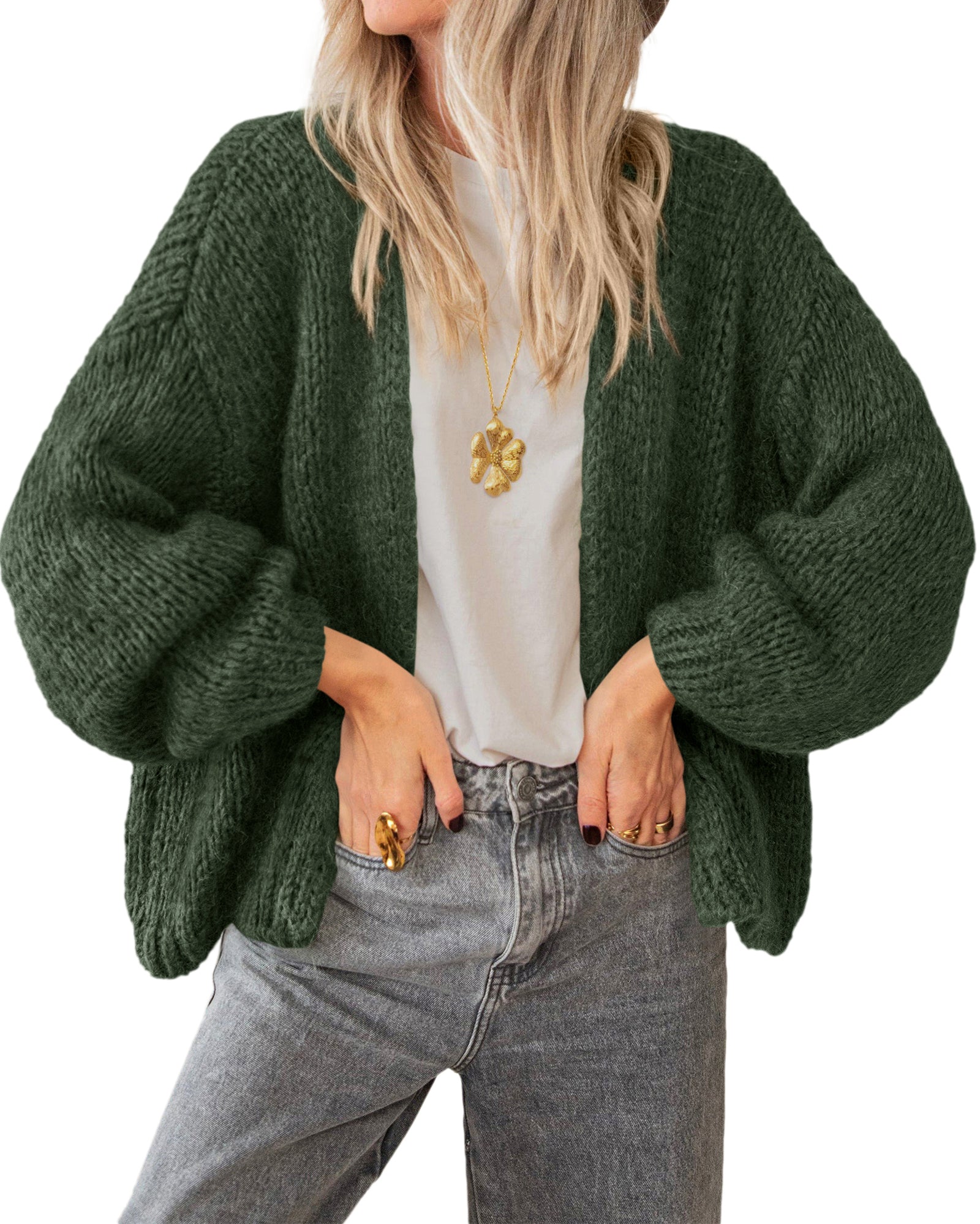 BTFBM Cardigan Sweaters for Women Fall Fashion Clothes 2026 | No Button No Pocket Design, Chunky Knit Open Front Cardigans, Ribbed Cuff Long Sleeve Sweater, Loose Winter Coat Clothing