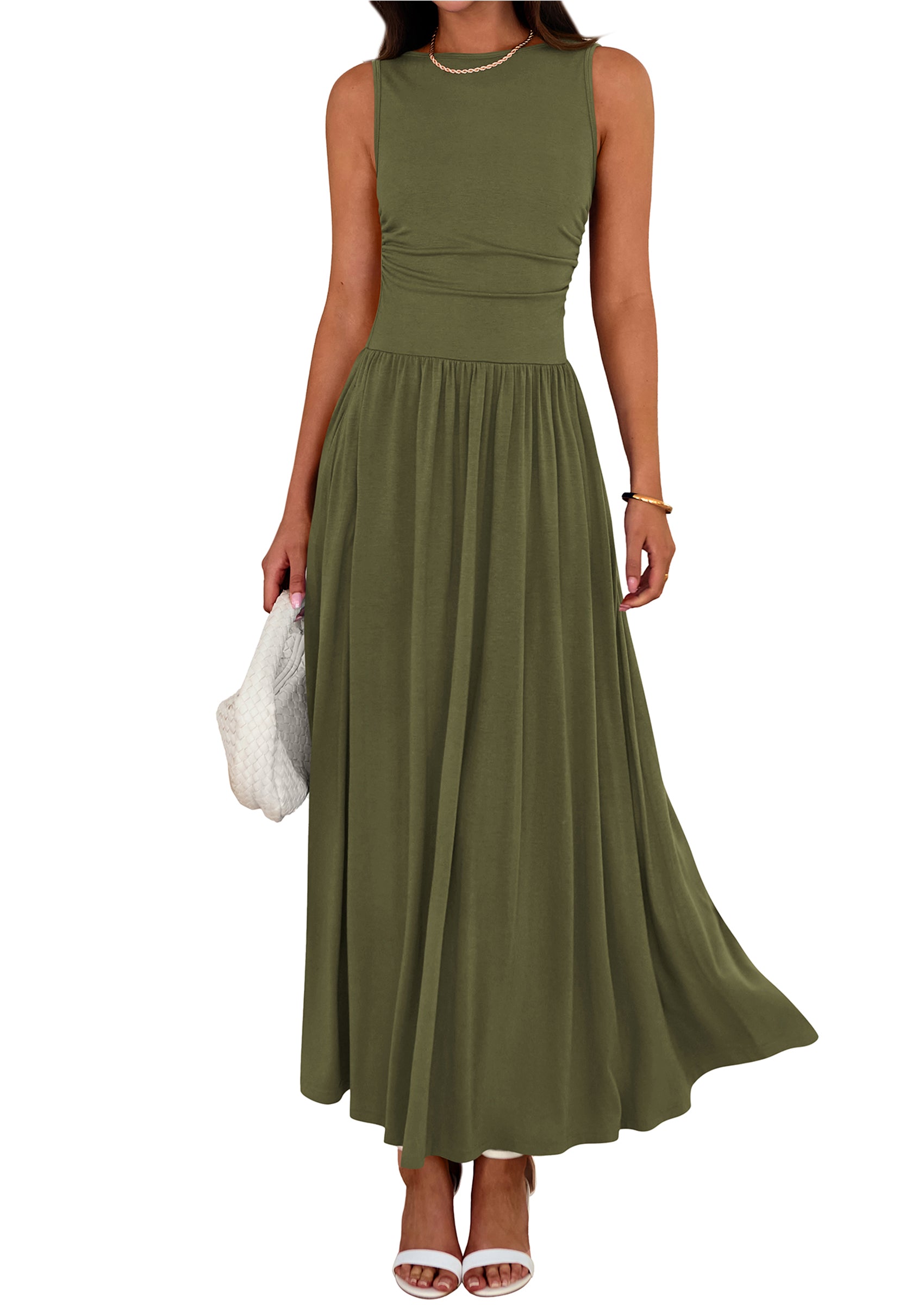 BTFBM Summer Maxi Dresses for Women 2026 Spring Sleeveless Casual Ruched High Waisted Long Sundress Flowy Beach Dress