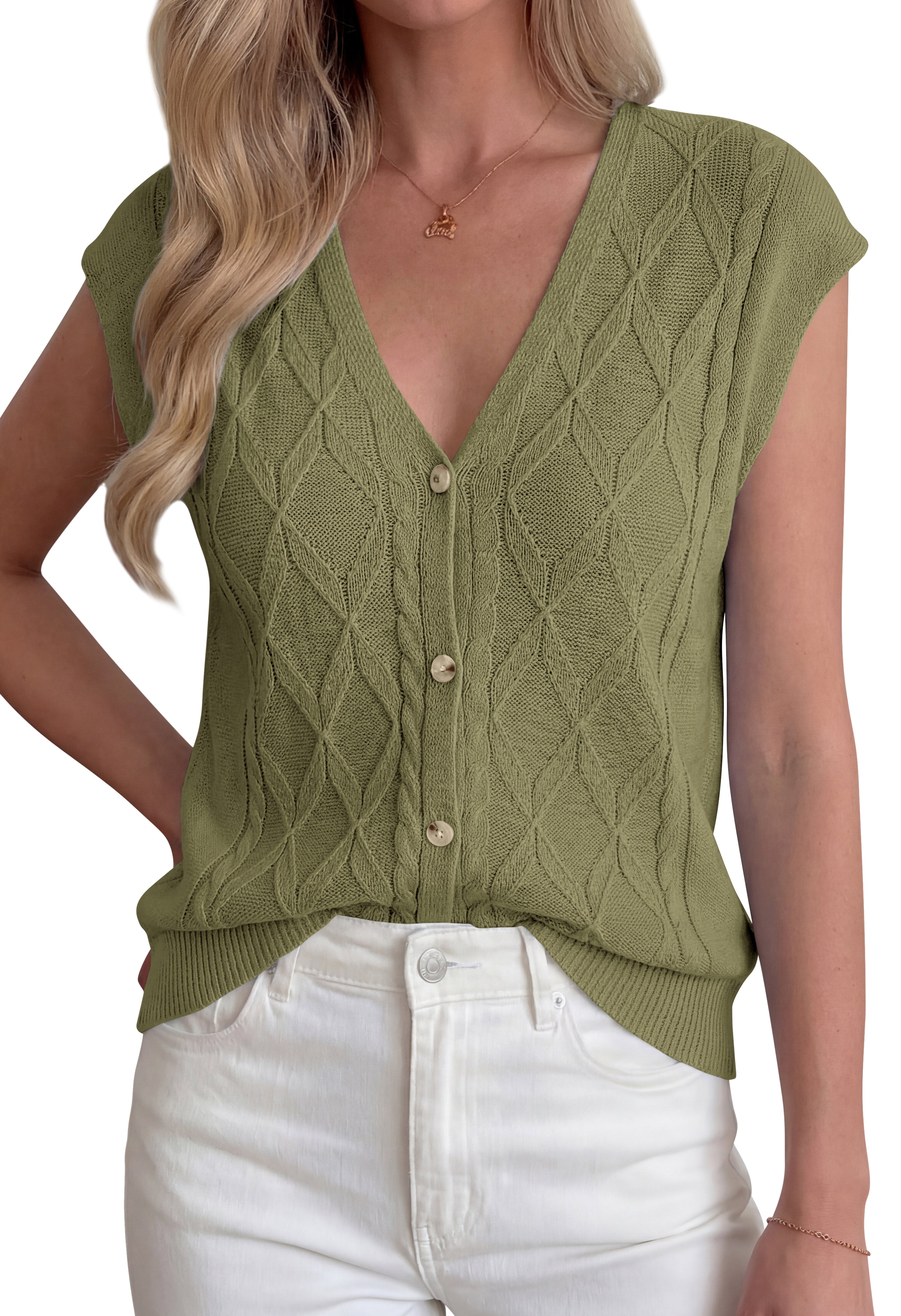 BTFBM Sweater Vest Women V Neck Cap Sleeve Button Down Knit Tops Spring Summer 2026 Casual Lightweight Cardigan Vests
