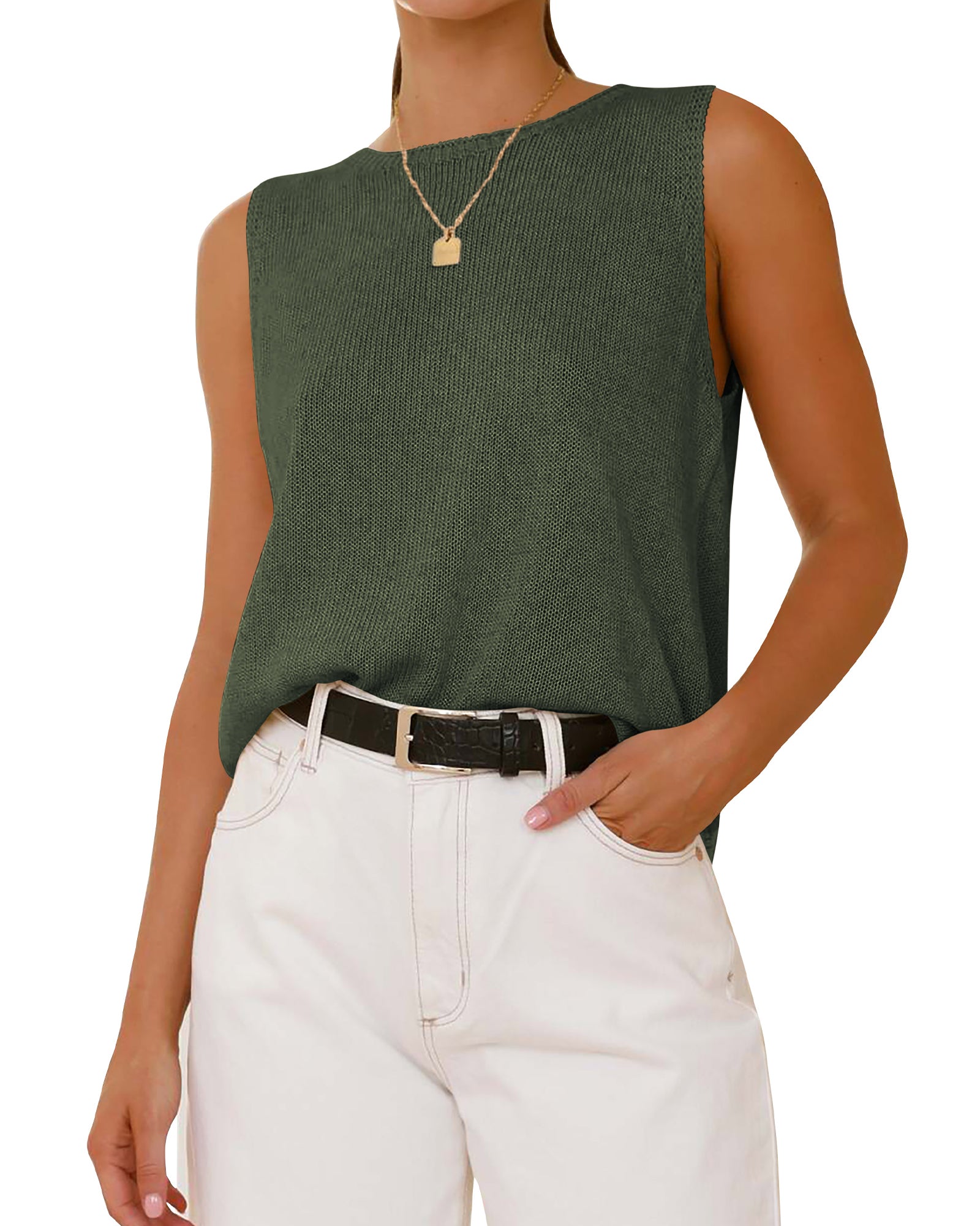 BTFBM Sleeveless Sweater Tops for Women 2026 Crew Neck Lightweight Casual Loose Tank Summer Outfits Fashion Clothing