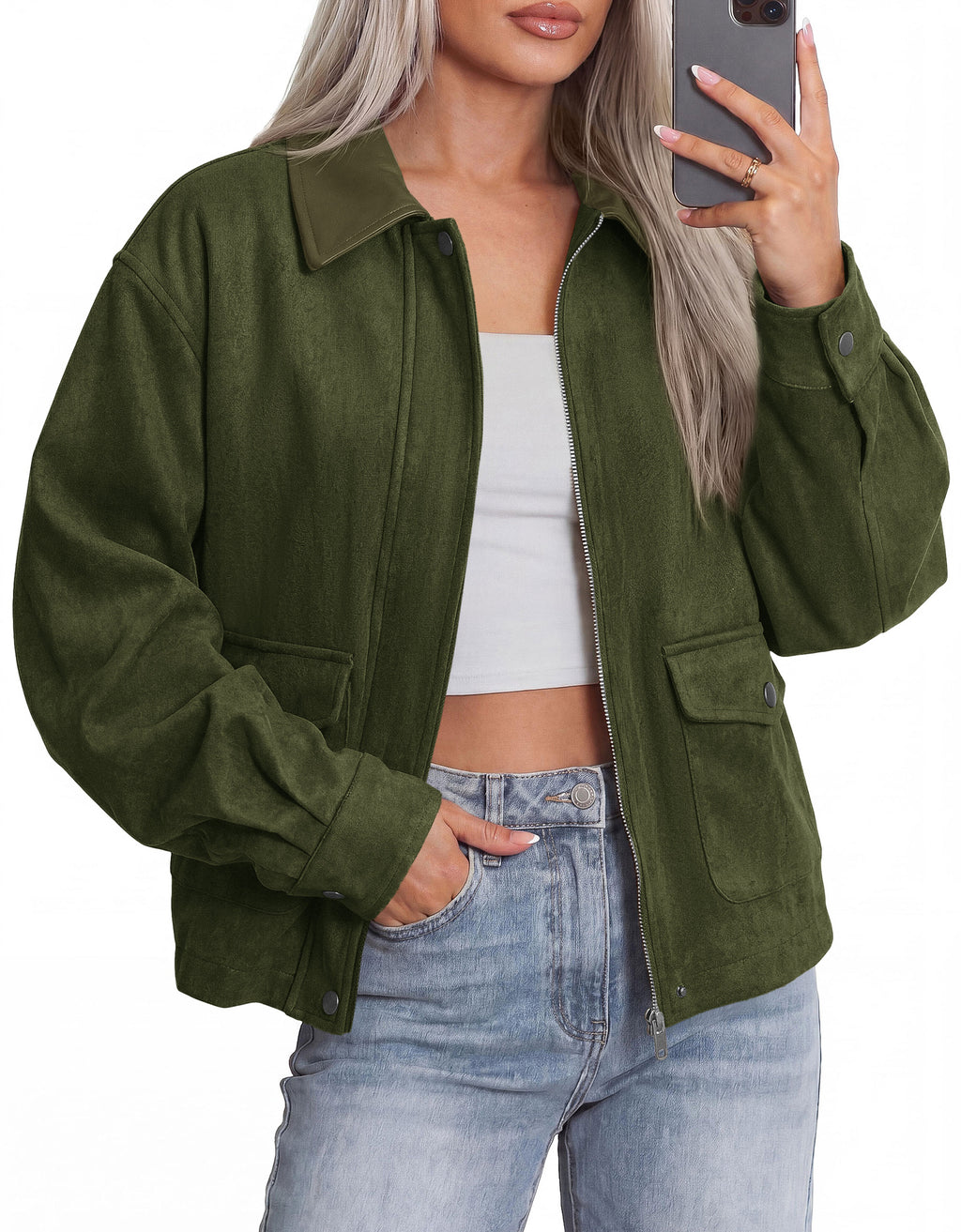 BTFBM Faux Suede Jacket Women Leather Lapel Zip Up Fall Outfits 2026
