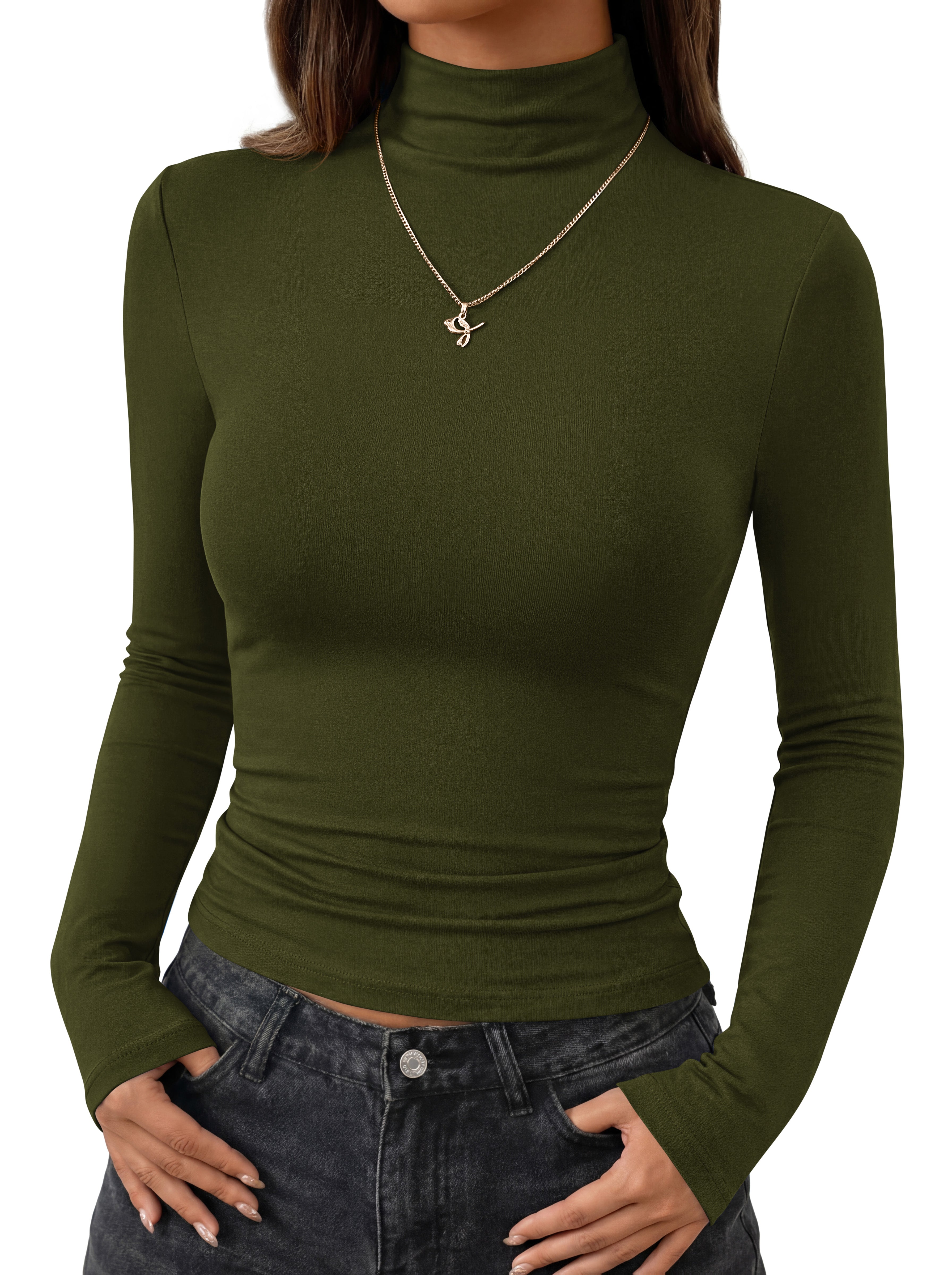 BTFBM Mock Turtleneck Tops for Women Long Sleeve Shirts Fitted Fall Fashion Clothing Basic Thermal Layering Undershirts