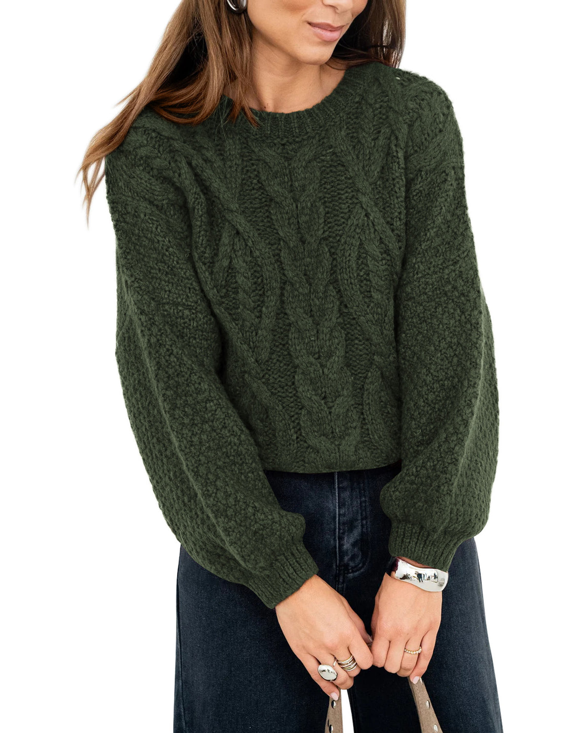BTFBM Womens Sweaters Fall 2026 Long Sleeve Cable Knit Oversized Sweater Chunky Pullover Loose Fashion Clothes