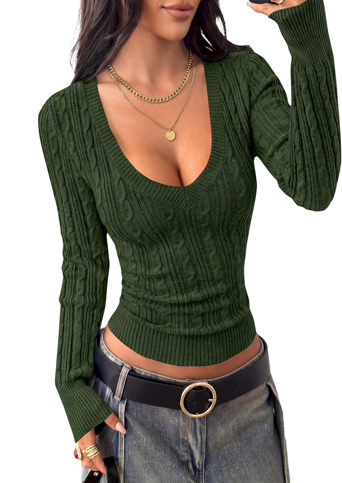 BTFBM Womens Sweaters Cable Knit V Neck Long Sleeve Tops | Lightweight Ribbed Fitted Pullover,Y2K Going Out Top,Basic Tunic Daily Wear Fall 2026,Dressy Work Business Casual Outfits