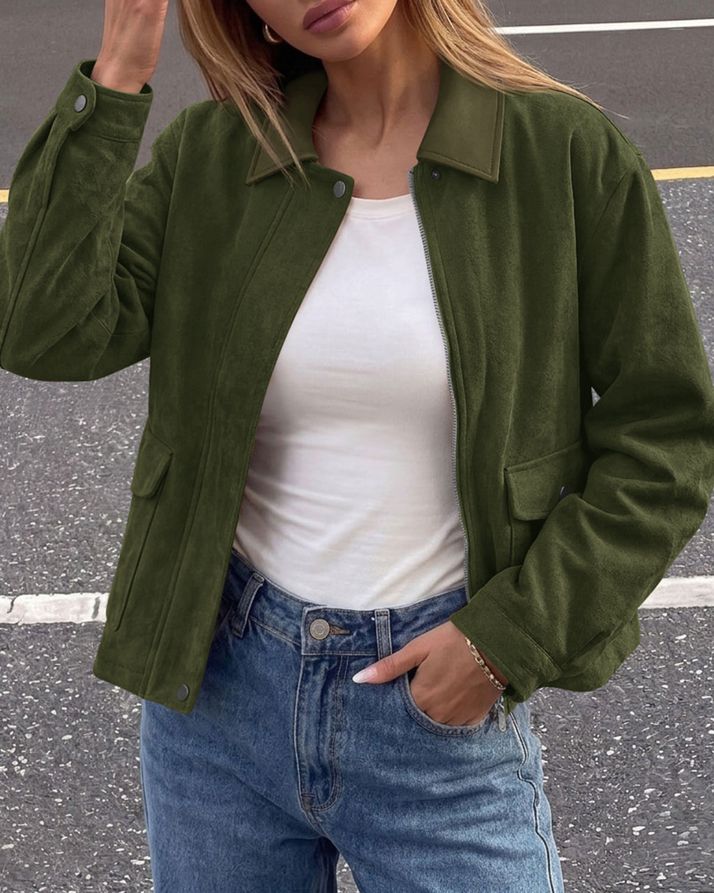 BTFBM Faux Suede Jacket Women Leather Lapel Zip Up Fall Outfits 2026