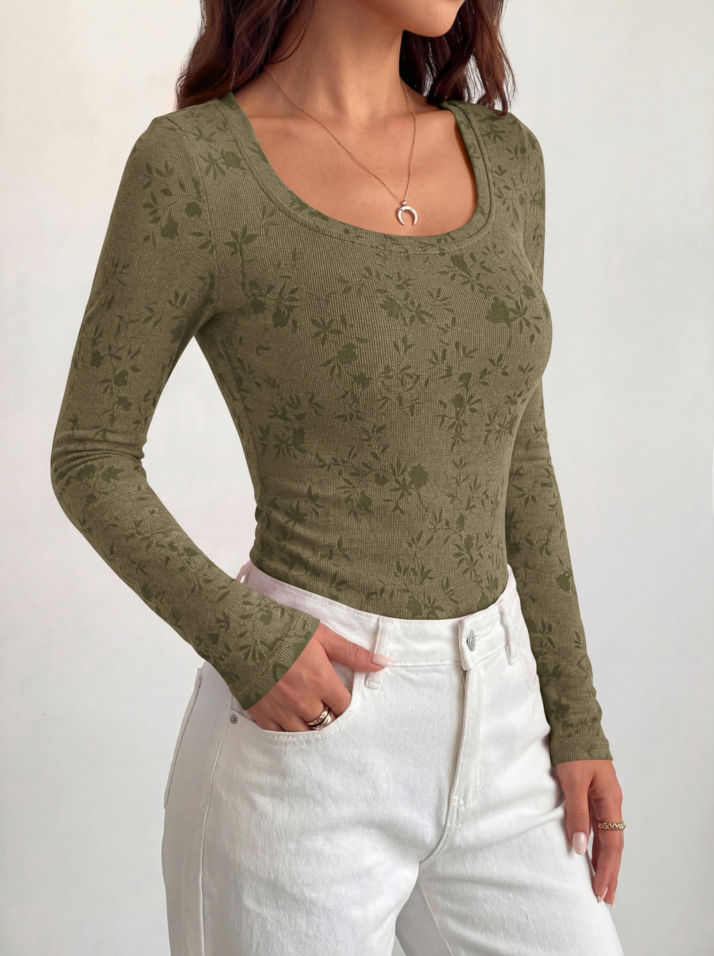 BTFBM Women's Long Sleeve Scoop Neck Shirts Floral Tops | Casual Women Fall Clothes, Ribbed Slim Fitted T-Shirts, y2k Fashion Clothing, Concert Going Out Top, Club Date Night Outfits