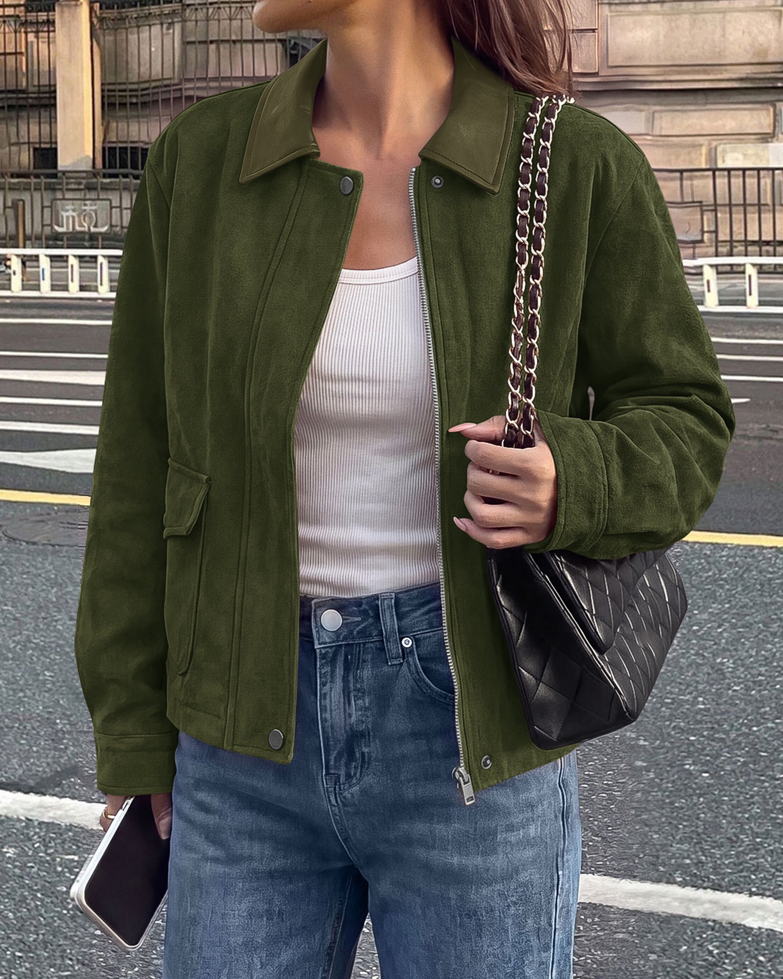 BTFBM Faux Suede Jacket Women Leather Lapel Zip Up Fall Outfits 2026