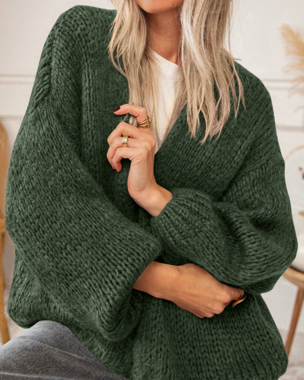 BTFBM Cardigan Sweaters for Women Fall Fashion Clothes 2026 | No Button No Pocket Design, Chunky Knit Open Front Cardigans, Ribbed Cuff Long Sleeve Sweater, Loose Winter Coat Clothing