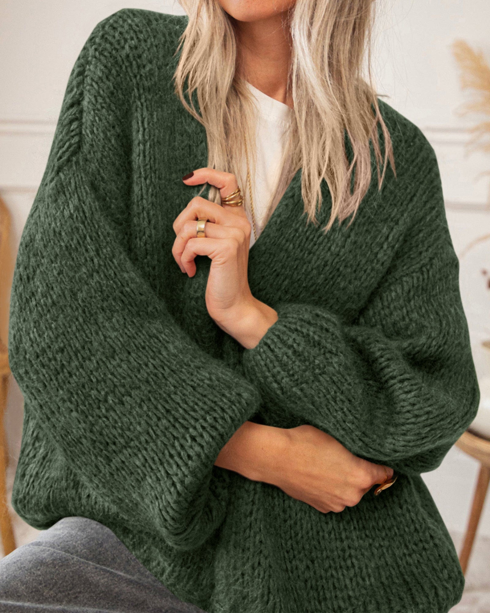 BTFBM Cardigan Sweaters for Women Fall Fashion Clothes 2026 | No Button No Pocket Design, Chunky Knit Open Front Cardigans, Ribbed Cuff Long Sleeve Sweater, Loose Winter Coat Clothing
