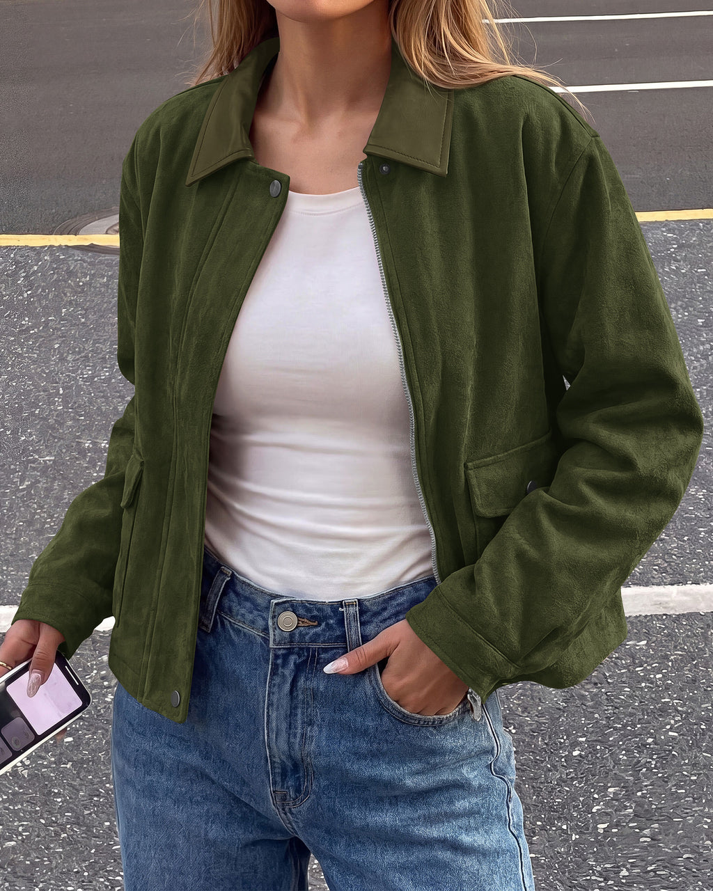 BTFBM Faux Suede Jacket Women Leather Lapel Zip Up Fall Outfits 2026