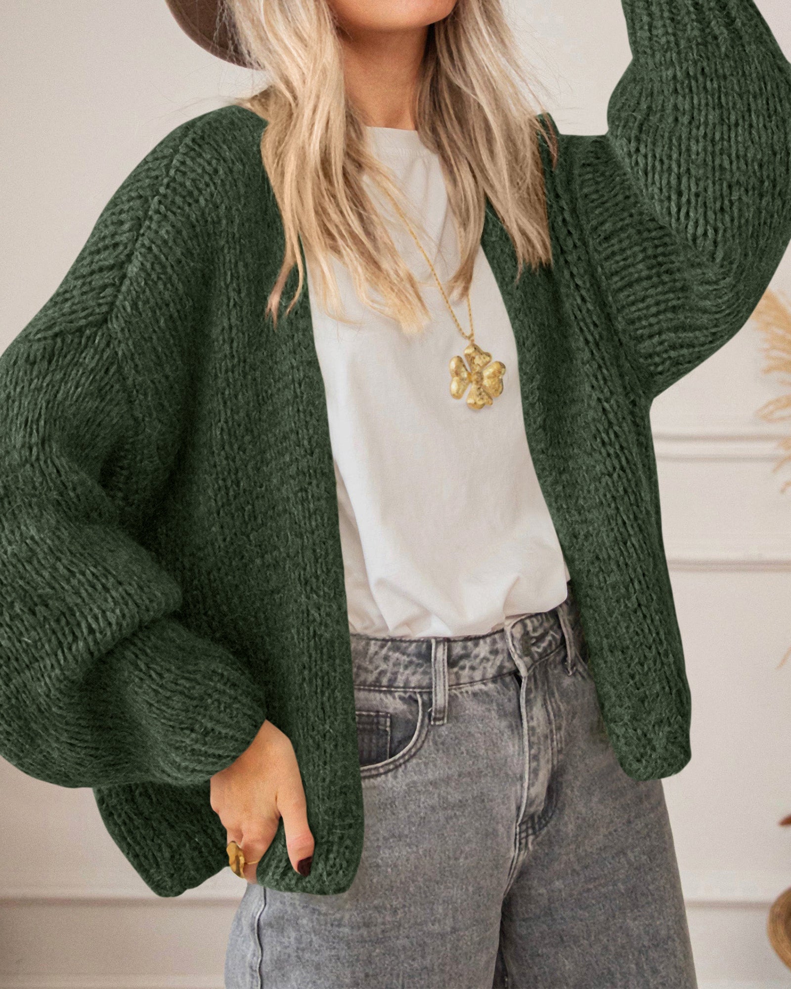BTFBM Cardigan Sweaters for Women Fall Fashion Clothes 2026 | No Button No Pocket Design, Chunky Knit Open Front Cardigans, Ribbed Cuff Long Sleeve Sweater, Loose Winter Coat Clothing