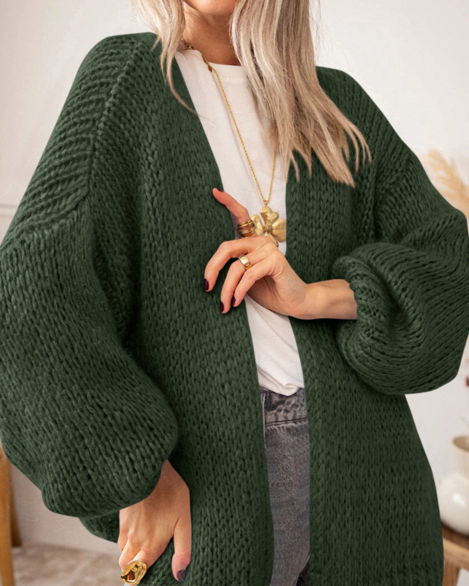 BTFBM Cardigan Sweaters for Women Fall Fashion Clothes 2026 | No Button No Pocket Design, Chunky Knit Open Front Cardigans, Ribbed Cuff Long Sleeve Sweater, Loose Winter Coat Clothing
