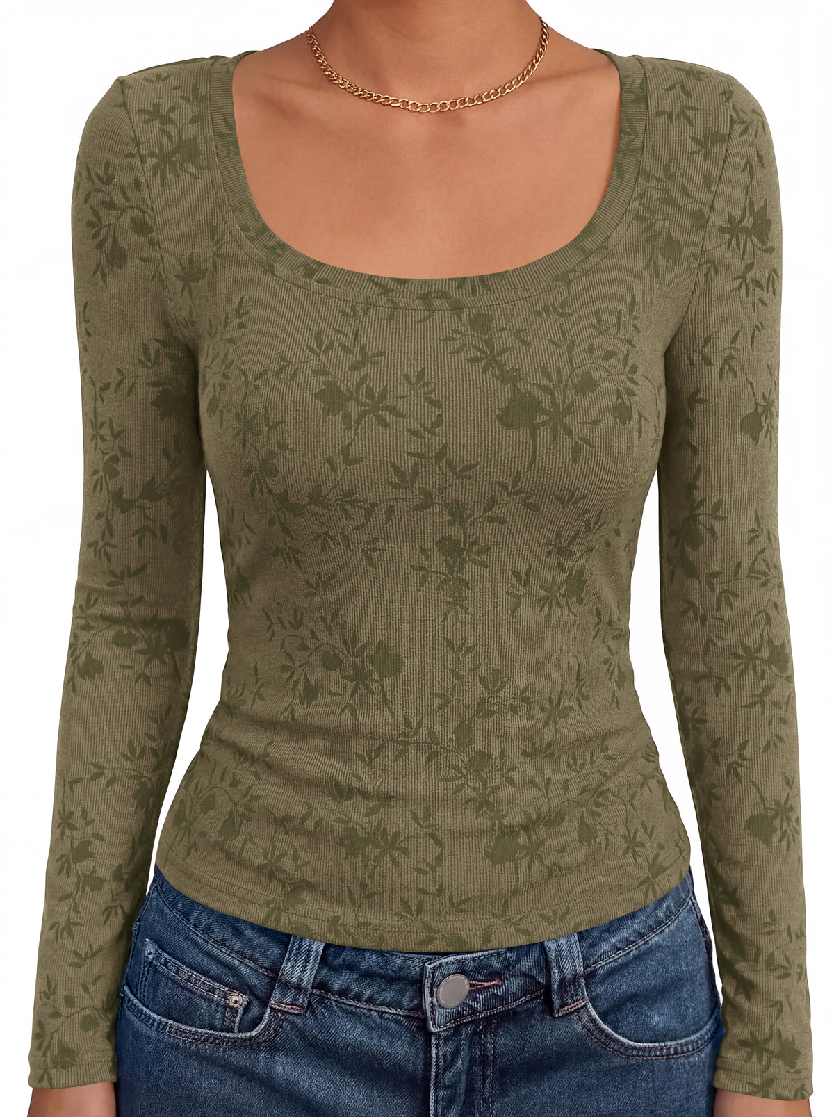 BTFBM Women's Long Sleeve Scoop Neck Shirts Floral Tops | Casual Women Fall Clothes, Ribbed Slim Fitted T-Shirts, y2k Fashion Clothing, Concert Going Out Top, Club Date Night Outfits