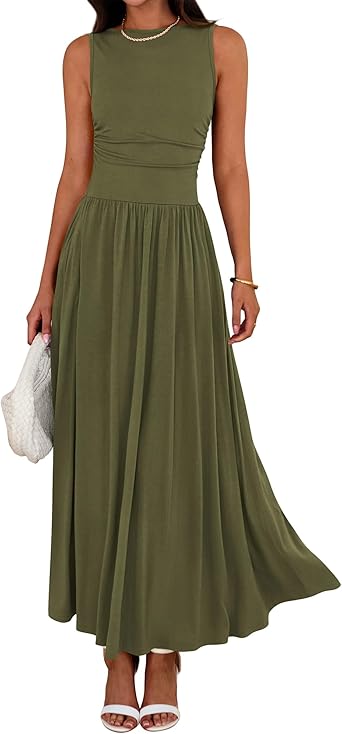 BTFBM Summer Maxi Dresses for Women 2026 Spring Sleeveless Casual Ruched High Waisted Long Sundress Flowy Beach Dress