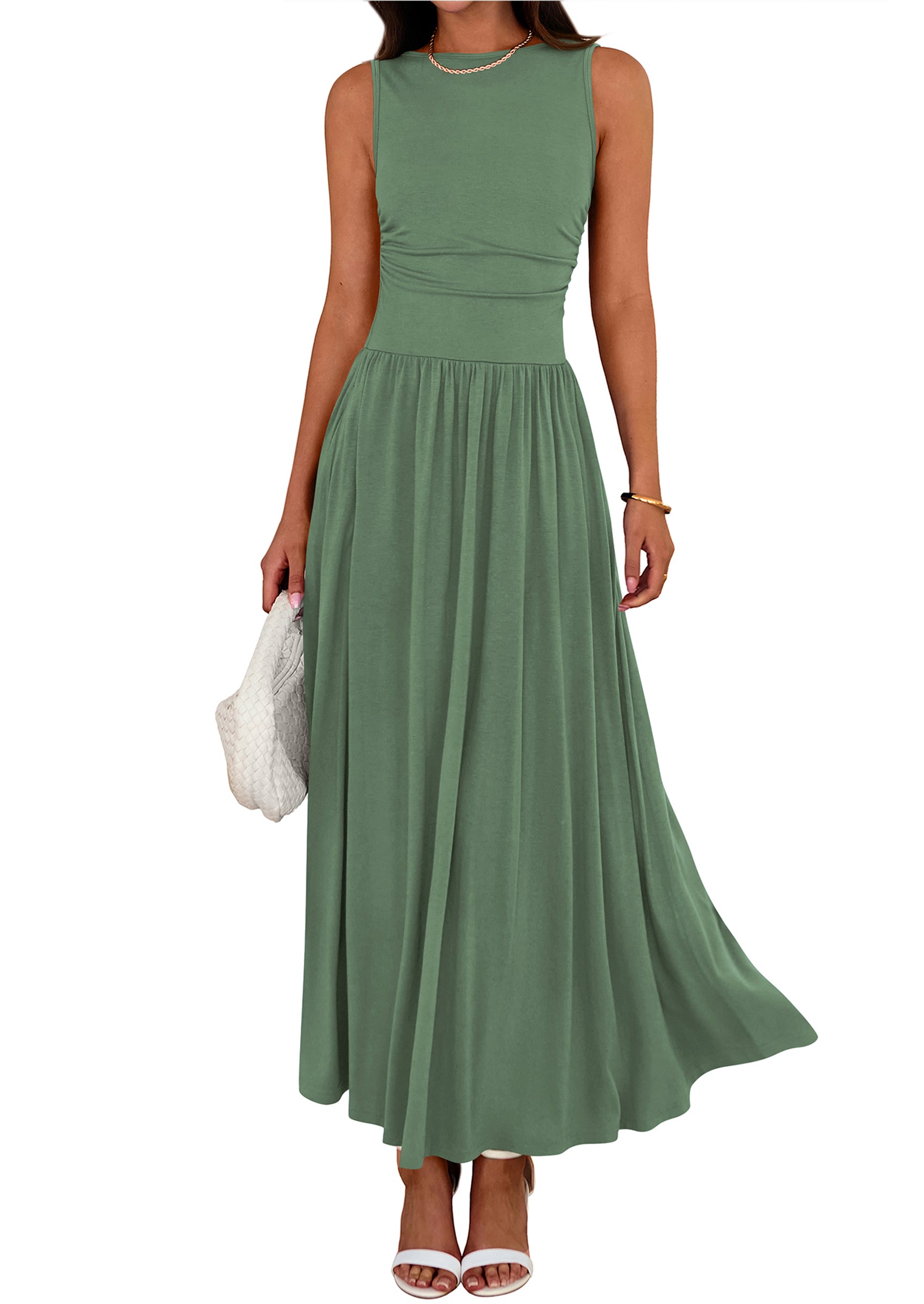 BTFBM Summer Maxi Dresses for Women 2026 Spring Sleeveless Casual Ruched High Waisted Long Sundress Flowy Beach Dress