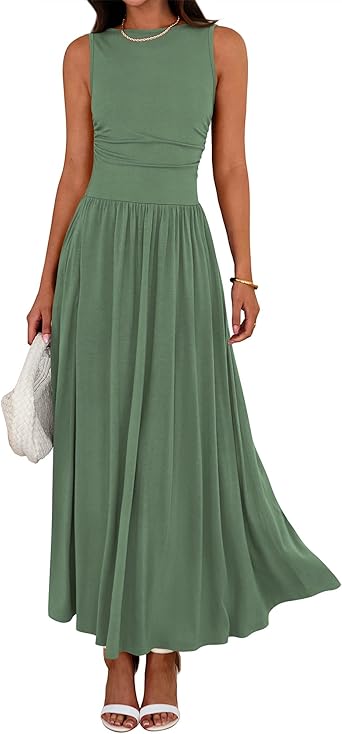 BTFBM Summer Maxi Dresses for Women 2026 Spring Sleeveless Casual Ruched High Waisted Long Sundress Flowy Beach Dress