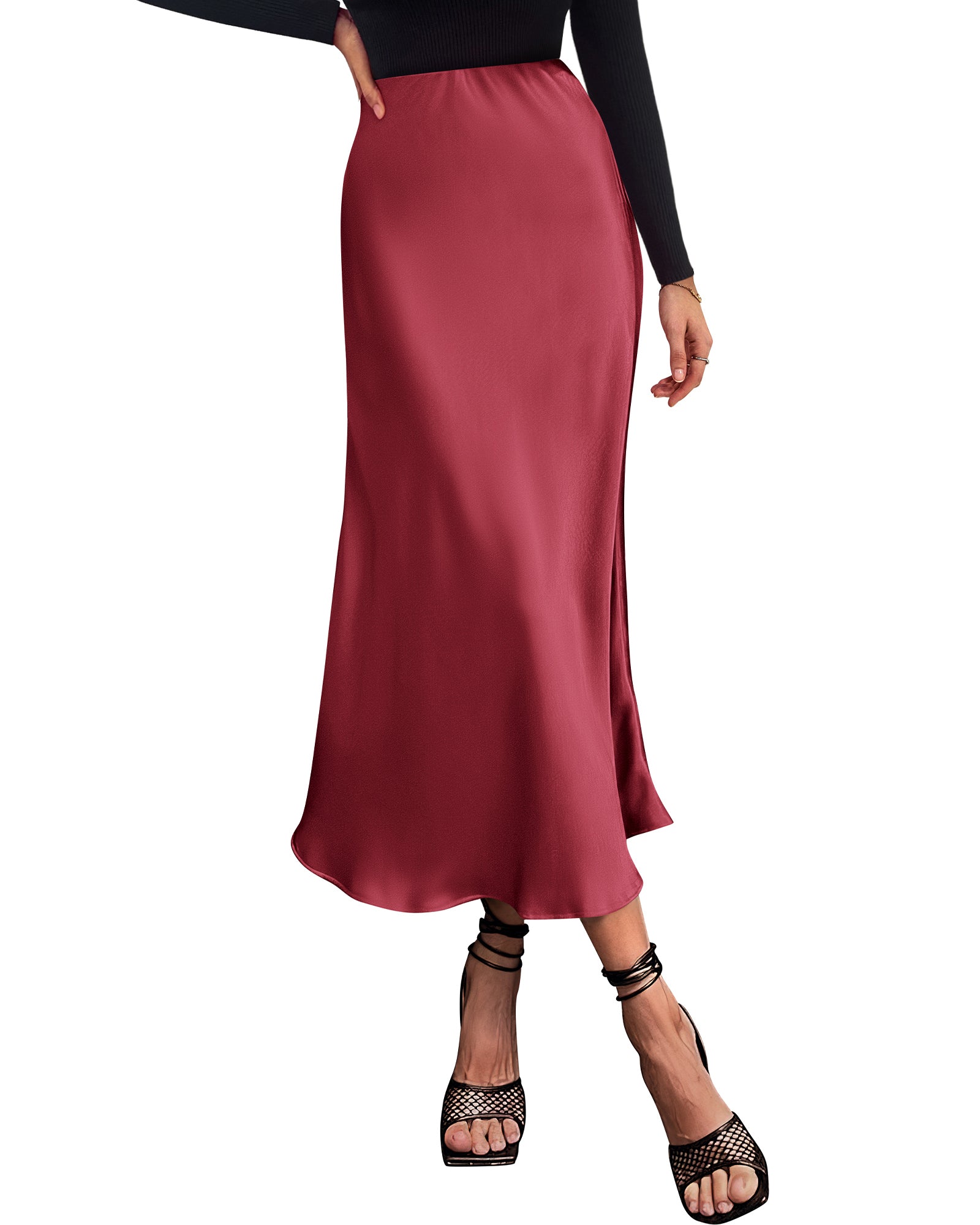 BTFBM 2026 Womens Spring Summer Long Satin Skirt Silk Elegant High Waist Cocktail Party Wedding Flowy A-Line Midi Skirts
