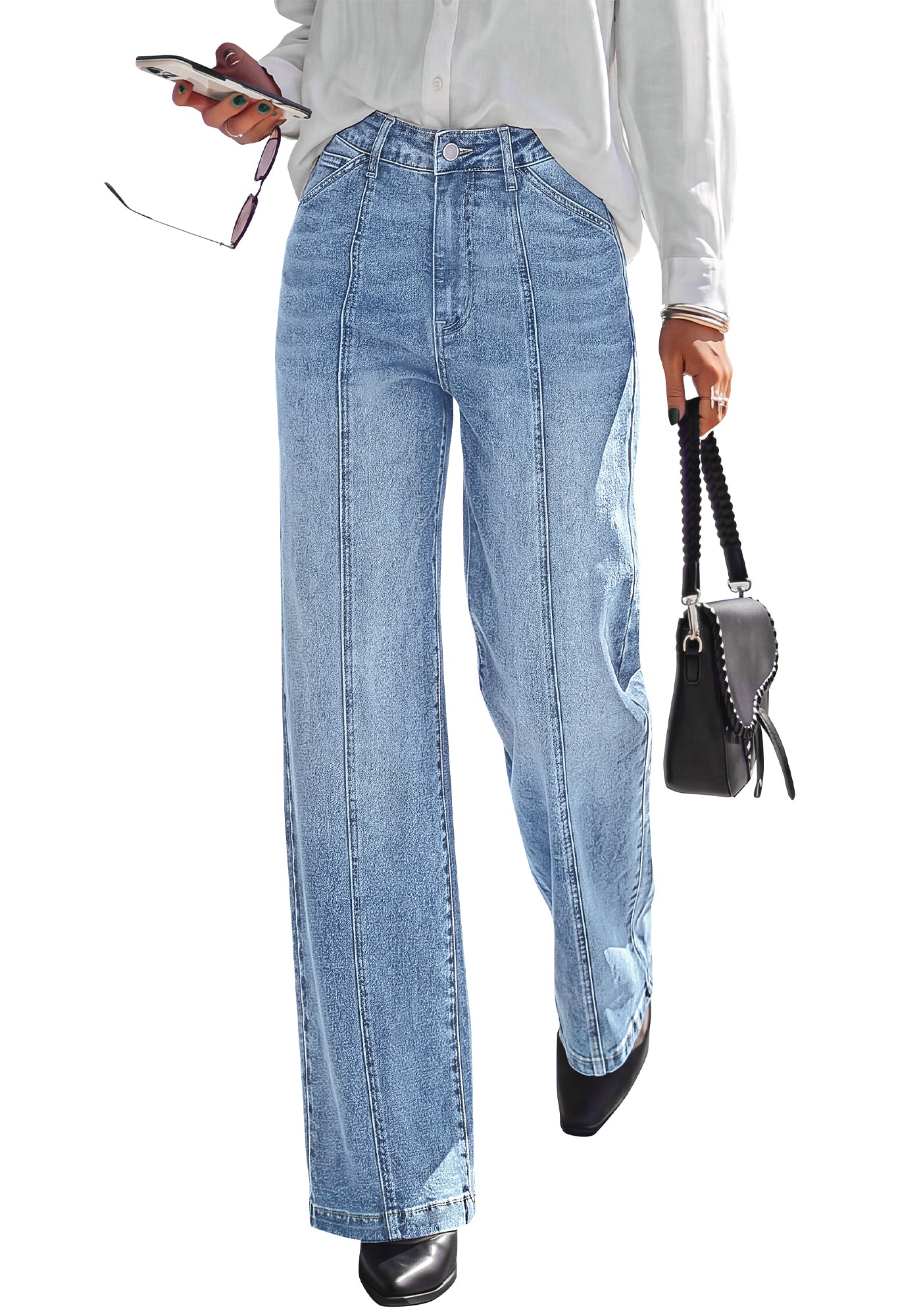 BTFBM Front Seam Stretchy Wide Straight Leg Jeans for Women Trendy 2026