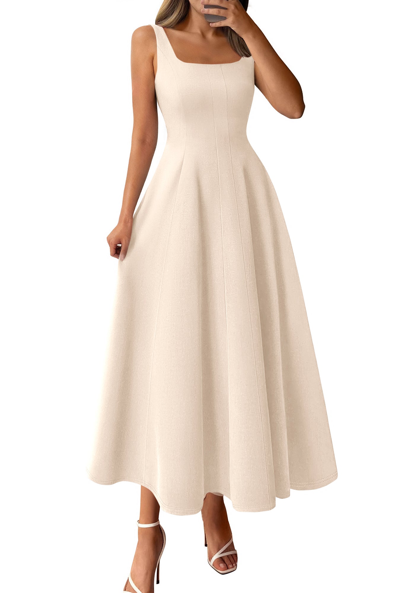 BTFBM Women Elegant Wedding Guest Dress Summer Square Neck Sleeveless Flowy A Line Formal Cocktail Party Maxi Dresses