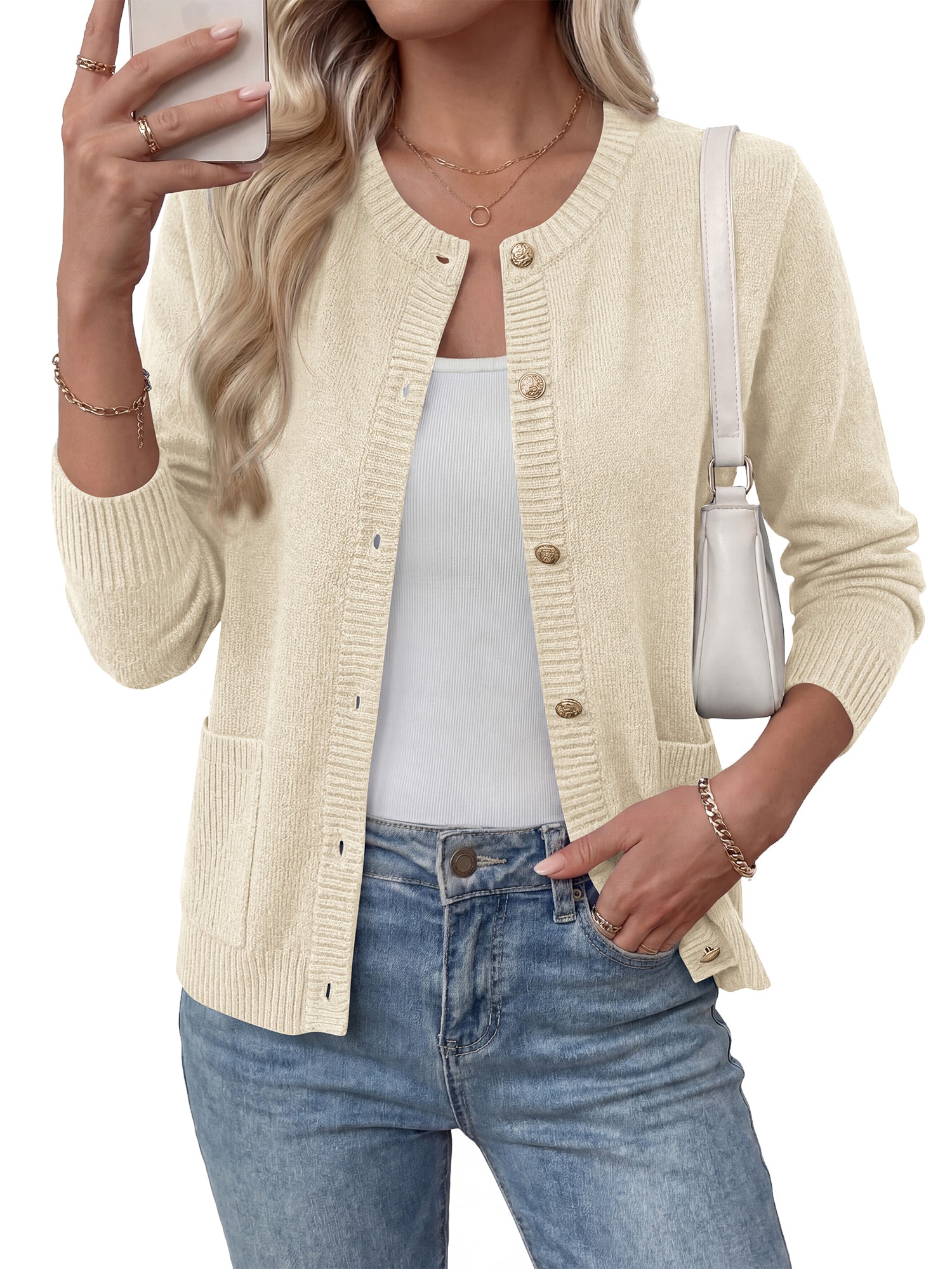 BTFBM Cropped Cardigan Sweaters for Women 2026 Fall Clothes Long Sleeve Button Open Front Knit Lightweight Sweater