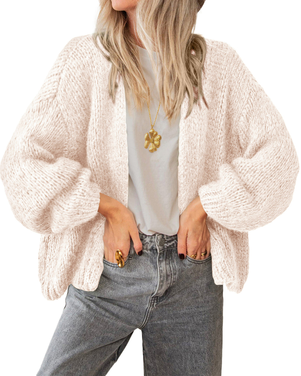 BTFBM Cardigan Sweaters for Women Fall Fashion Clothes 2026 | No Button No Pocket Design, Chunky Knit Open Front Cardigans, Ribbed Cuff Long Sleeve Sweater, Loose Winter Coat Clothing