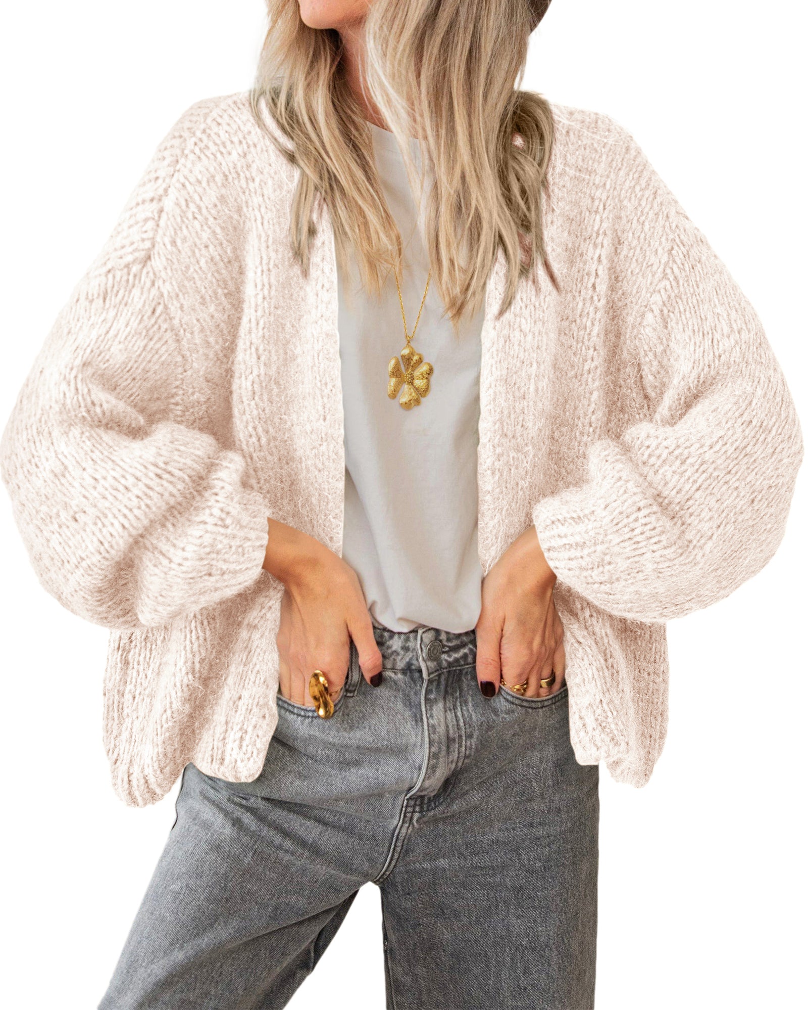 BTFBM Cardigan Sweaters for Women Fall Fashion Clothes 2026 | No Button No Pocket Design, Chunky Knit Open Front Cardigans, Ribbed Cuff Long Sleeve Sweater, Loose Winter Coat Clothing