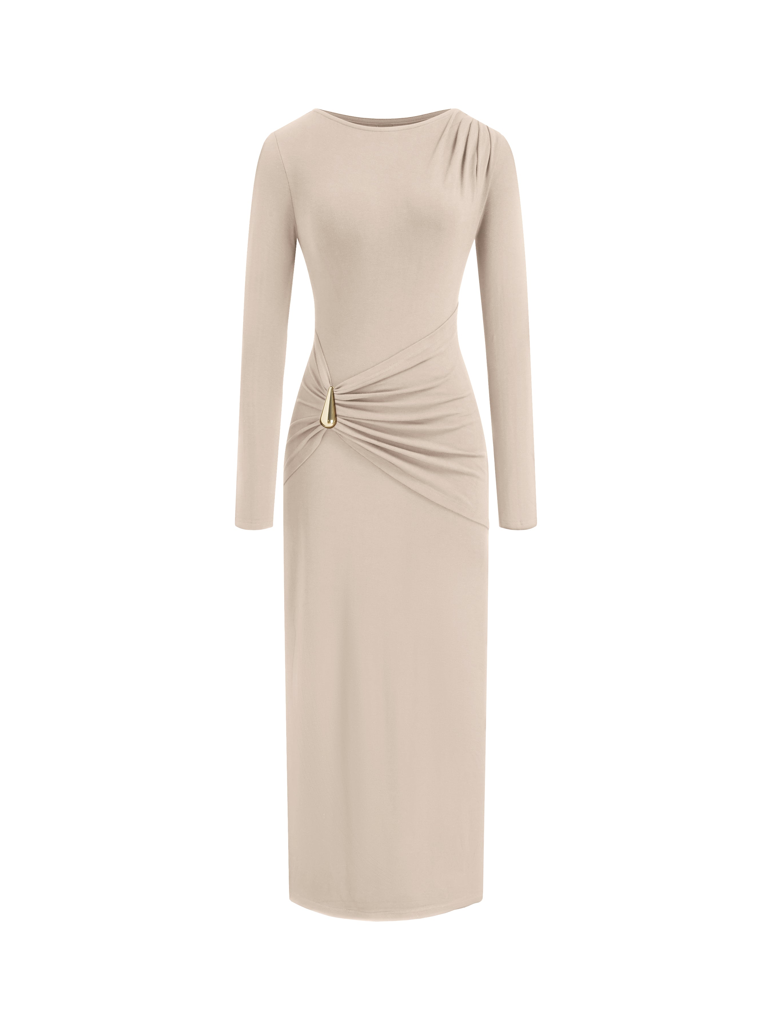 BTFBM Womens Long Sleeve Ruched Slit Maxi Wedding Guest Dress | Boat Neck, Bodycon, Semi Formal Dresses For Women Cocktail, Party, Homecoming, Date Night, Christmas, Holiday, Winter Outfits